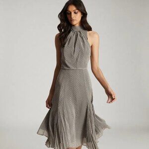 NWT Reiss Black White Printed Midi Dress Women’s Size 2 Wedding Guest Cocktail